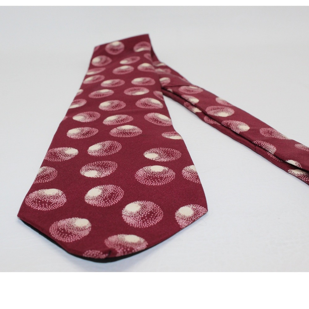 Henri Christian Burgundy Silk Tie Geometric Circle Pattern Great Britain